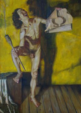 Aris Kalaizis | Diogenes von Sinope | Öl auf Holz | 120 x 170 cm | 1995