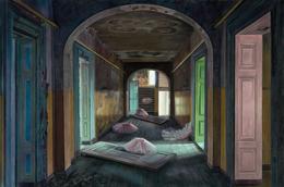 Aris Kalaizis, Haus ohne Menschen, Öl auf Holz, 41 x 62 cm, 2013