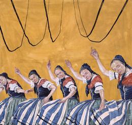 Aris Kalaizis, Der Tanz, Öl auf Leinwand, 204 x174 cm, 2000