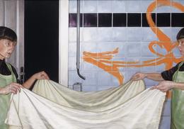 Aris Kalaizis | Woman in Double II | Oil on wood | 35 x 63 | 2004